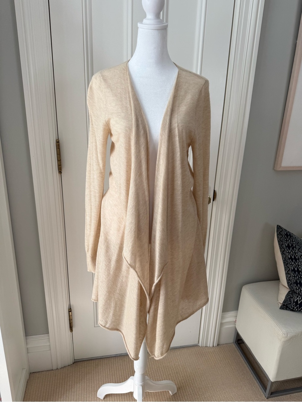 Calypso St. Barth Light Beige Open-Front Draped Cashmere Duster Cardigan